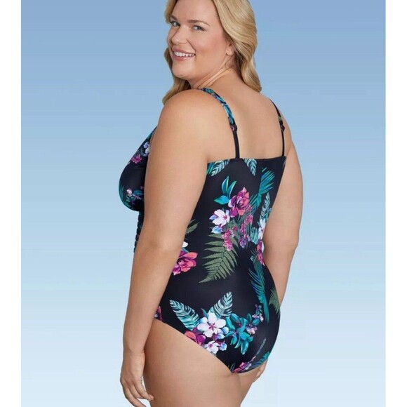 Women's Over the Shoulder One Piece Swimsuit - Aqua Green Multi 18 - Picture 3 of 3